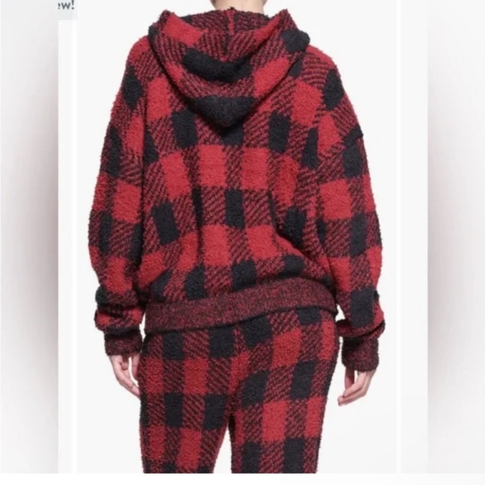 ♥️SKIMS COZY KNIT UNISEX HOODIE BUFFALO CHECK BRICK ONYX 4X/5X - Picture 6 of 8
